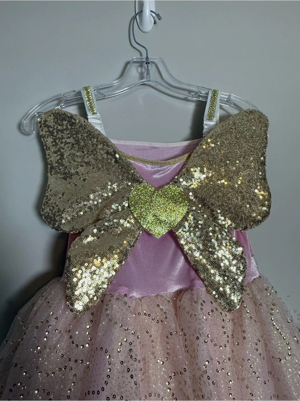 FAO Schwarz Girls Pink/Gold Sequined Tutu Fairy Princess Dress w/ Wings Size 7-8